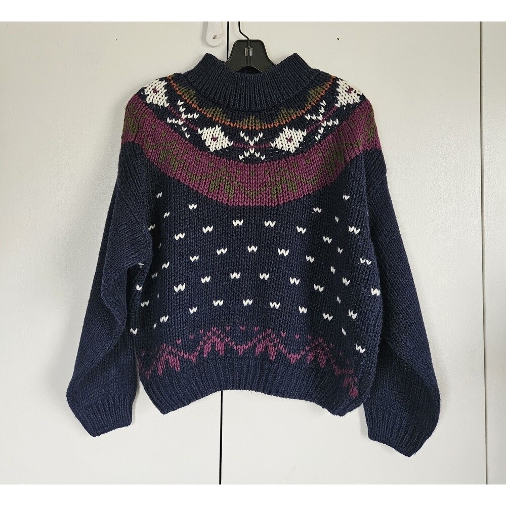 Vintage Currants Hand Loomed Sweater L Fair Isle Chunky Knit Nordic Korea 90s